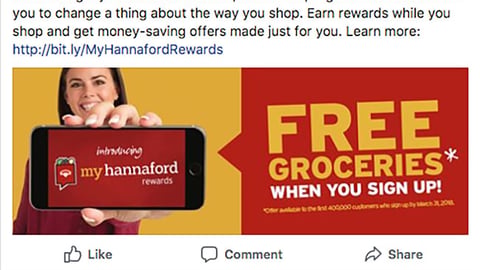 Hannaford 'Free Groceries' Facebook Update